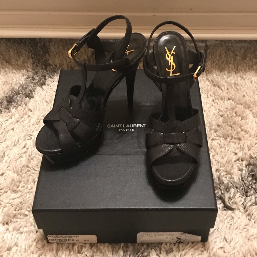 YSL Tribute Platform Pumps Black Leather Sz. 38 - Picture 3 of 8